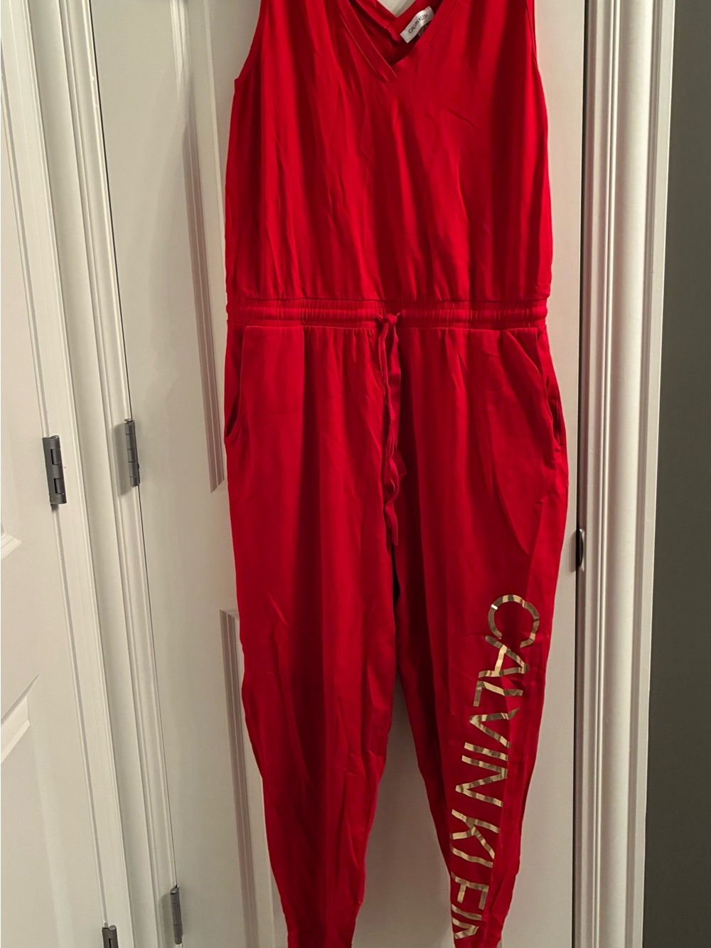 Calvin Klein Red Sleeveless V-Neck Jumpsuit